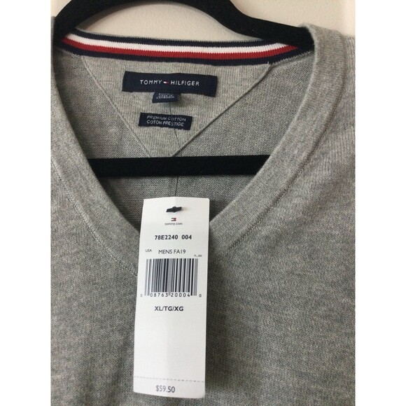 Tommy Hilfiger Sweater Men’s Size XL Gray Premium Cotton Lightweight V-Neck - Picture 3 of 10